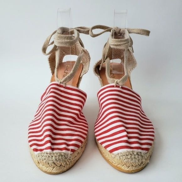 Andre Assous Striped Wedge Lace Up Espadrille Red White Size 10 New - Picture 6 of 13